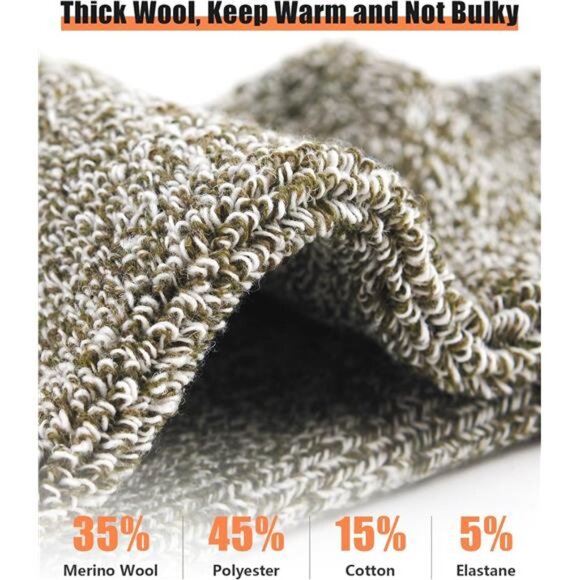 5 Pairs Merino Wool Socks Thermal Wool Winter Crew Socks, Multicolor - Picture 5 of 6